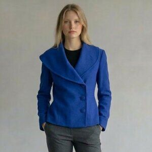 Tahari Arthur S. Levine Blue Shawl Collar Blazer Jacket Petite 2P Career Office
